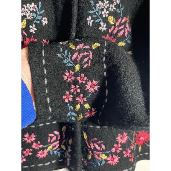 Vintage Silk Club Wool Embroidered Floral Jacket Coat Cardigan Black Boho Large - Picture 6 of 11